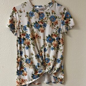 Blue and White Tie Front Short Sleeve Tee. Size S.